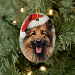 Belgian Tervuren Christmas brush painting artwork Ceramic Ornament