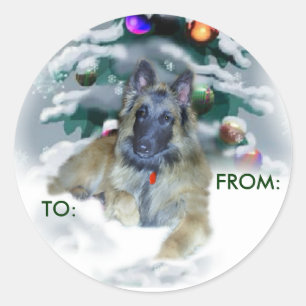 Belgian Tervuren Christmas Gifts, TO:, FROM: Classic Round Sticker