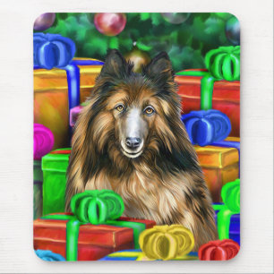 Belgian Tervuren Christmas Open Gifts Mouse Pad