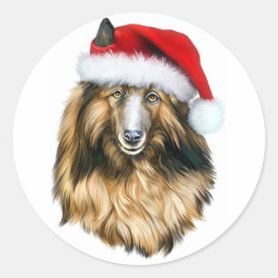 Belgian Tervuren Christmas Santa Classic Round Sticker