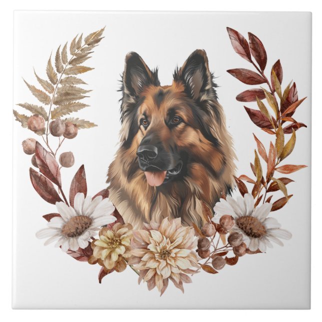 Belgian Tervuren Dog Autumn Wreath Ceramic Tile (Front)