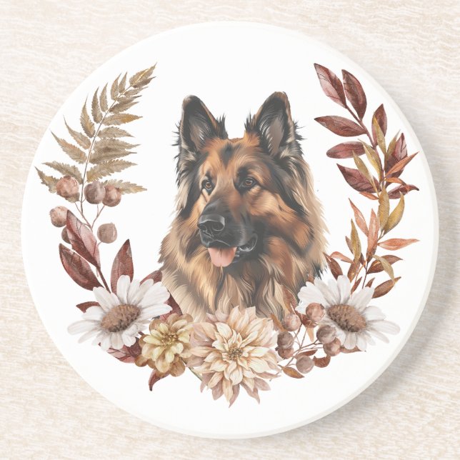 Belgian Tervuren Dog Autumn Wreath Coaster (Front)