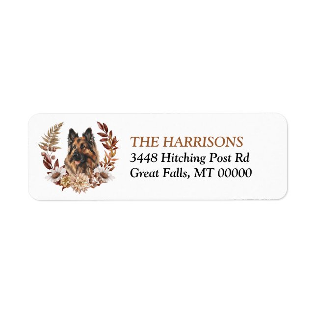 Belgian Tervuren Dog Autumn Wreath Return Address Label (Front)
