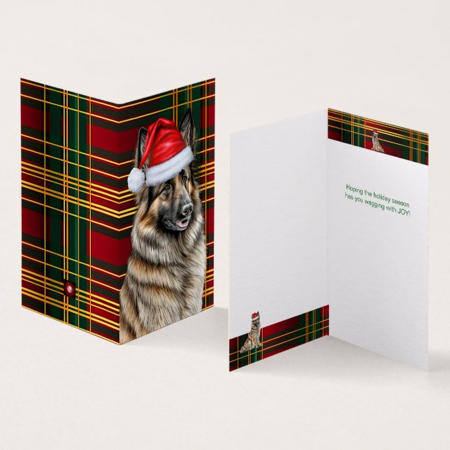 Belgian Tervuren Dog Holiday Plaid Christmas Card (Inside and Outside)