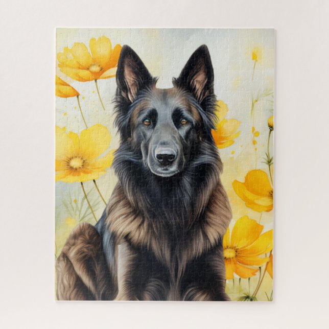 Belgian Tervuren Dog Lover and Poppies Jigsaw Puzzle (Vertical)