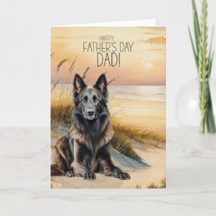 Belgian Tervuren Dog Sunset Beach Father's Day Holiday Card
