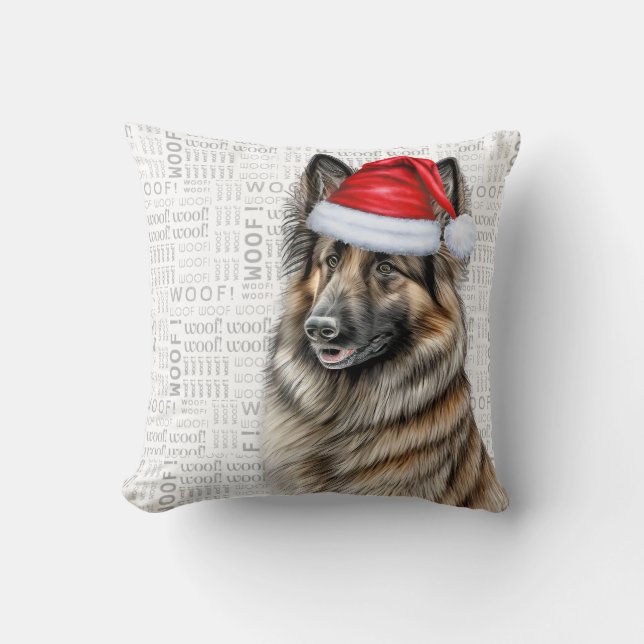 Belgian Tervuren Dog Watercolor Christmas Cushion (Front)