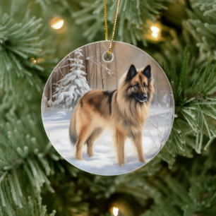 Belgian Tervuren Let It Snow Christmas  Ceramic Ornament