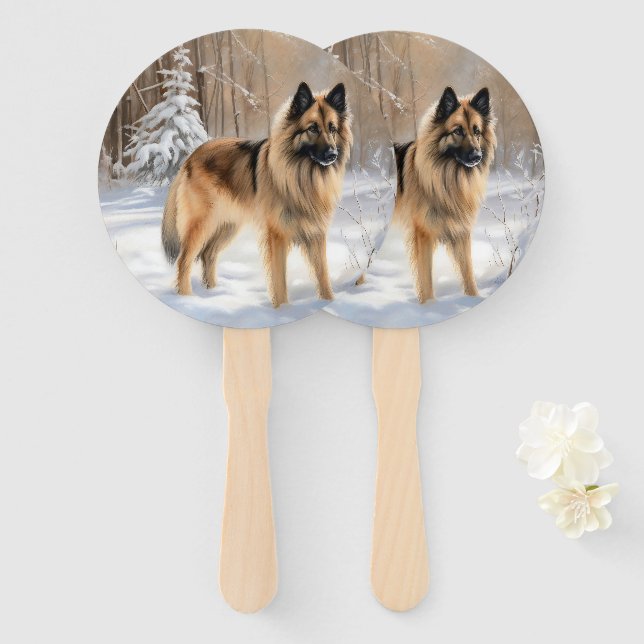 Belgian Tervuren Let It Snow Christmas  Hand Fan (Front and Back)