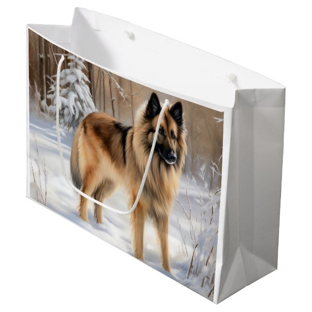 Belgian Tervuren Let It Snow Christmas  Large Gift Bag (Front Angled)
