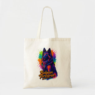 Belgian Tervuren Neon Pop Art Illustration Tote Bag