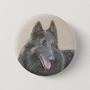 Belgian Tervuren Painting - Cute Original Dog Art 6 Cm Round Badge