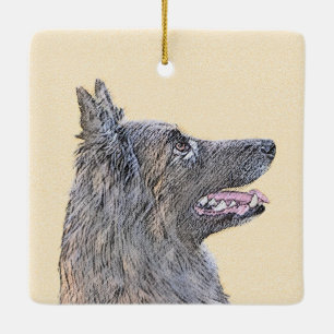 Belgian Tervuren Painting - Cute Original Dog Art Ceramic Ornament