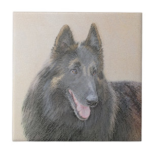 Belgian Tervuren Painting - Cute Original Dog Art Ceramic Tile