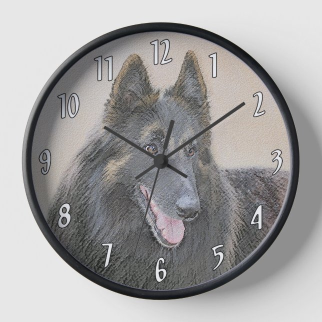 Belgian Tervuren Painting - Cute Original Dog Art Clock (Front)