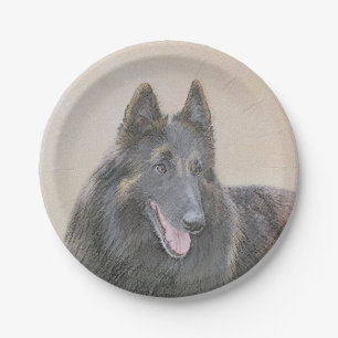 Belgian Tervuren Painting - Cute Original Dog Art Paper Plate