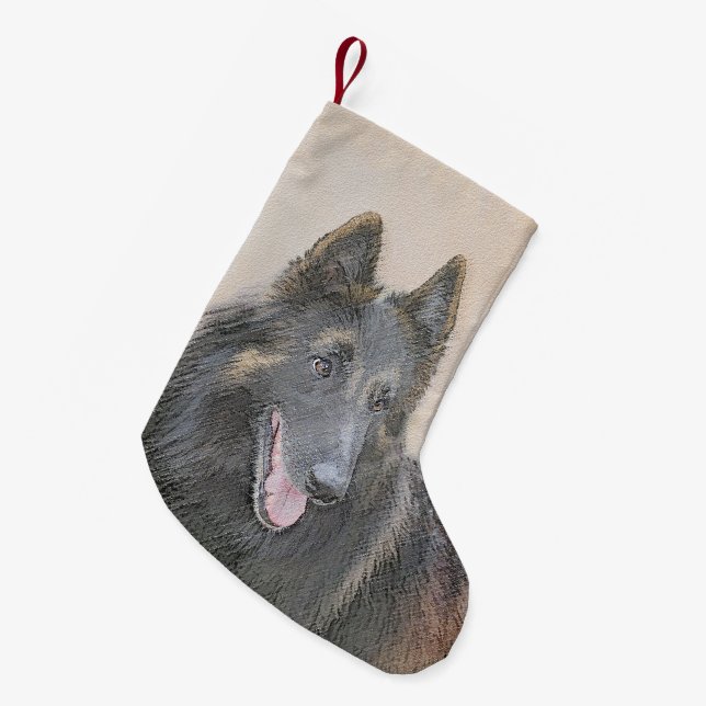 Belgian Tervuren Painting - Cute Original Dog Art Small Christmas Stocking (Front (Hanging))
