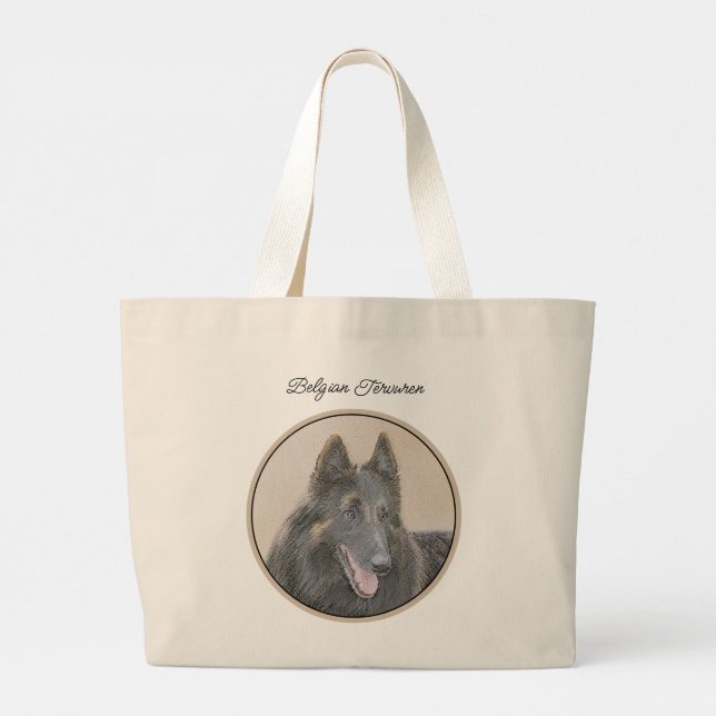 Belgian Tervuren Shepherd Fawn Painting Dog Art Large Tote Bag (Back)