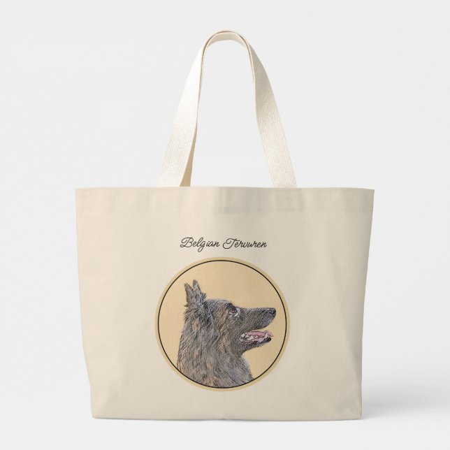Belgian Tervuren Shepherd Mahogany Painting Art Large Tote Bag (Back)