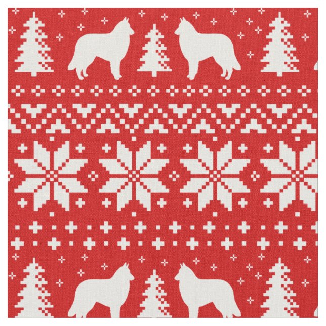 Belgian Tervuren Silhouettes Christmas Holiday Fabric (Close Up)