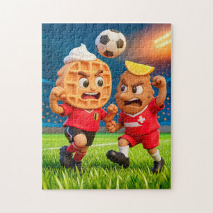 Belgian waffle versus Austrian schnitzel soccer du Jigsaw Puzzle