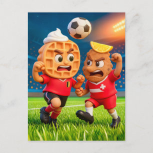 Belgian waffle versus Austrian schnitzel soccer du Postcard
