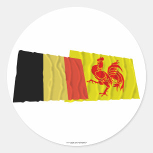 Belgium and Walloon Region Waving Flags Classic Round Sticker