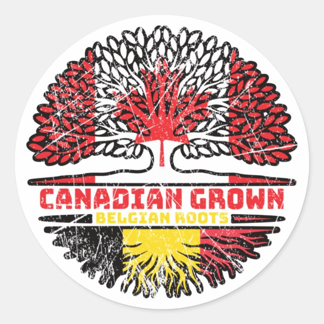 Belgium Belgian Canadian Canada Tree Roots Flag Classic Round Sticker (Front)