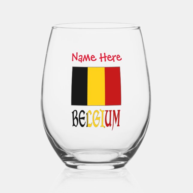 Belgium Belgian Flag Red Personalisation Stemless Wine Glass (Front)