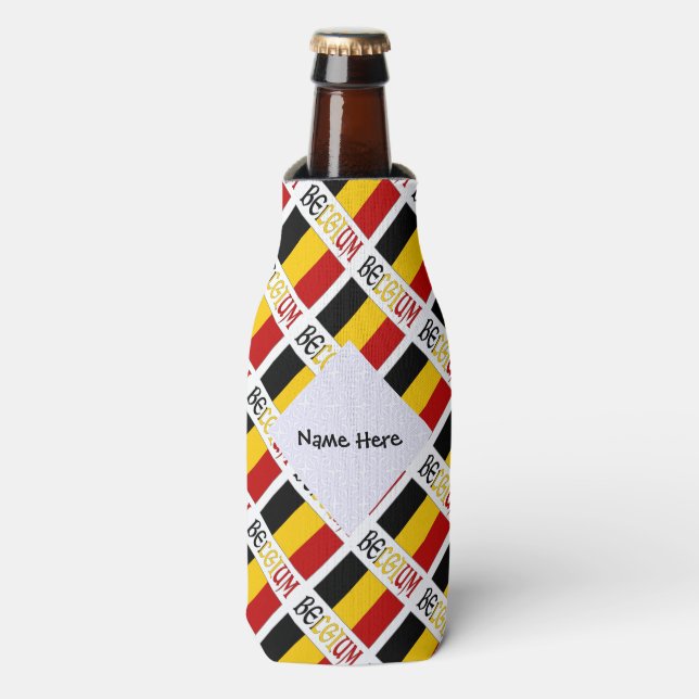 Belgium Belgian Flag Tiled Personalized  Bottle Cooler (Bottle Front)