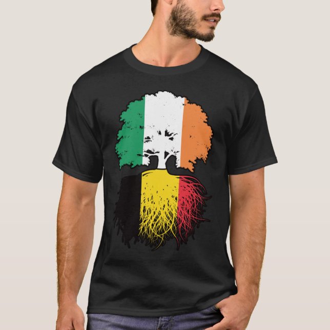 Belgium Belgian Irish Ireland Tree Roots Flag T-Shirt (Front)