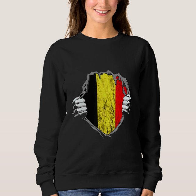 Belgium Chest Belgian Flag Belgique Pride Sweatshirt (Front)