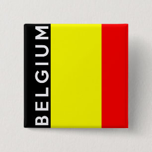 belgium country flag text name 15 cm square badge