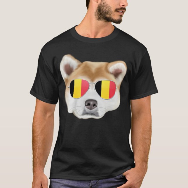 Belgium Flag Akita Dog Belgium Pocket T-Shirt (Front)
