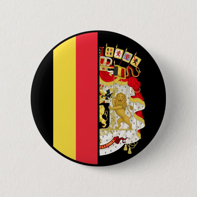 Belgium Flag and Coat of Arms Patriotic Button (Front)