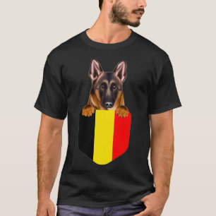 Belgium Flag Belgian Tervuren Dog In Pocket T-Shirt