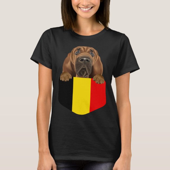 Belgium Flag Bloodhound Dog In Pocket T-Shirt (Front)