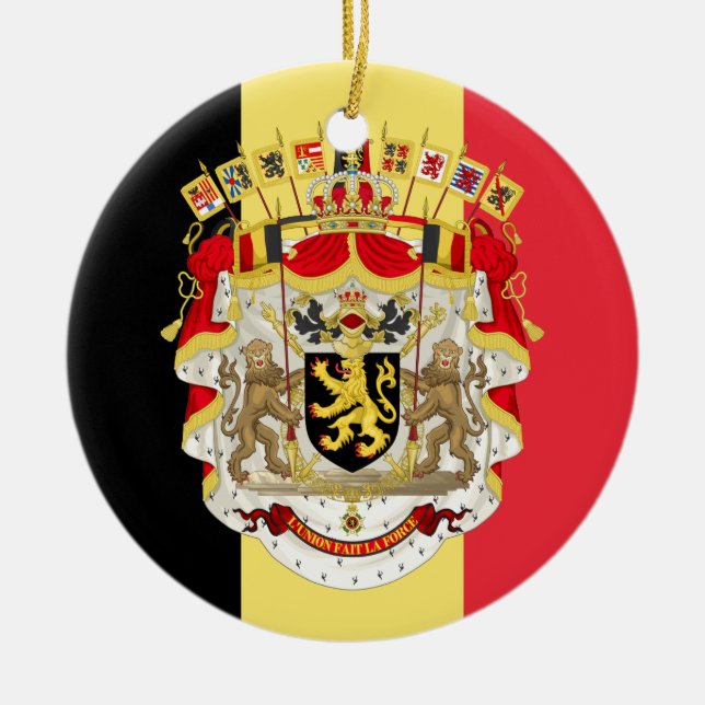 Belgium Flag & COA Ceramic Tree Decoration (Front)
