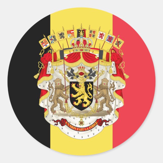 Belgium Flag & COA Classic Round Sticker (Front)