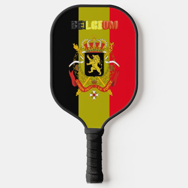 Belgium flag-coat of arms pickleball paddle (Front)