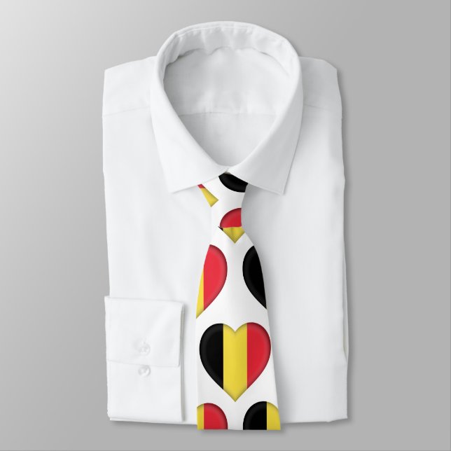 Belgium Flag Colours Heart Pattern Neck Tie (Tied)
