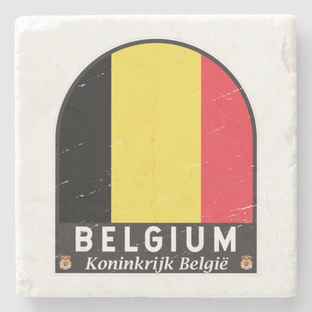 Belgium Flag Emblem Distressed Vintage Stone Coaster (Front)