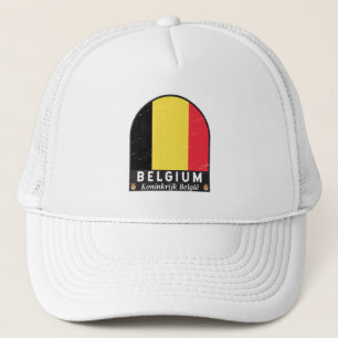 Belgium Flag Emblem Distressed Vintage Trucker Hat