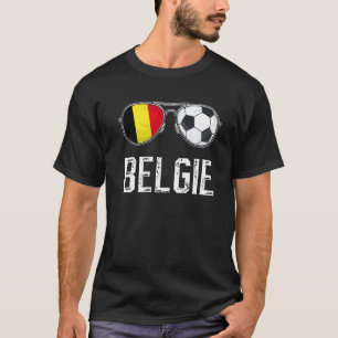 Belgium Flag & Football Sunglass Belgian Fan T-Shirt