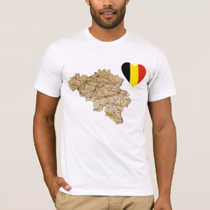 Belgium Flag Heart and Map T-Shirt