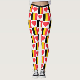 Belgium Flag Heart Pattern Cute Patriotic Belgian Leggings