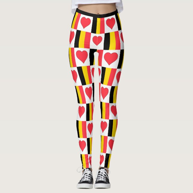 Belgium Flag Heart Pattern Cute Patriotic Belgian Leggings (Front)