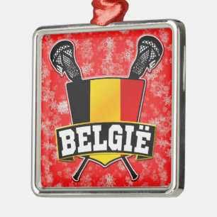 Belgium Flag Lacrosse Logo Metal Tree Decoration