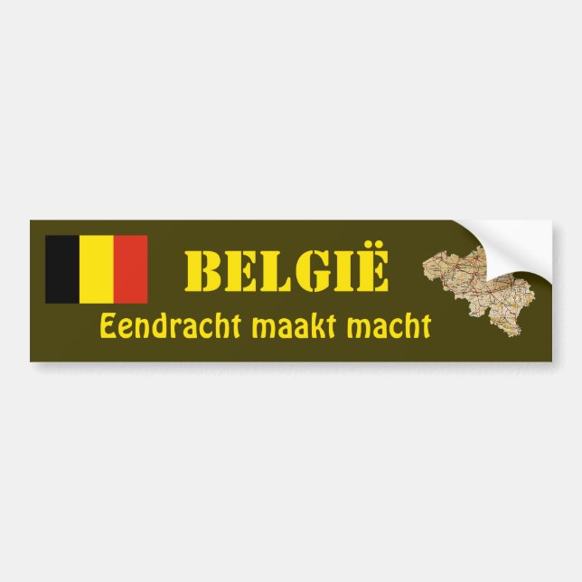 Belgium Flag + Map Bumper Sticker (Front)