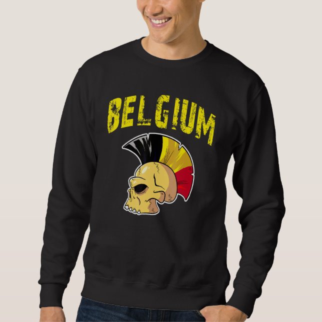 Belgium Flag Mohawk Skull National Team Supporter  Sweatshirt (Front)